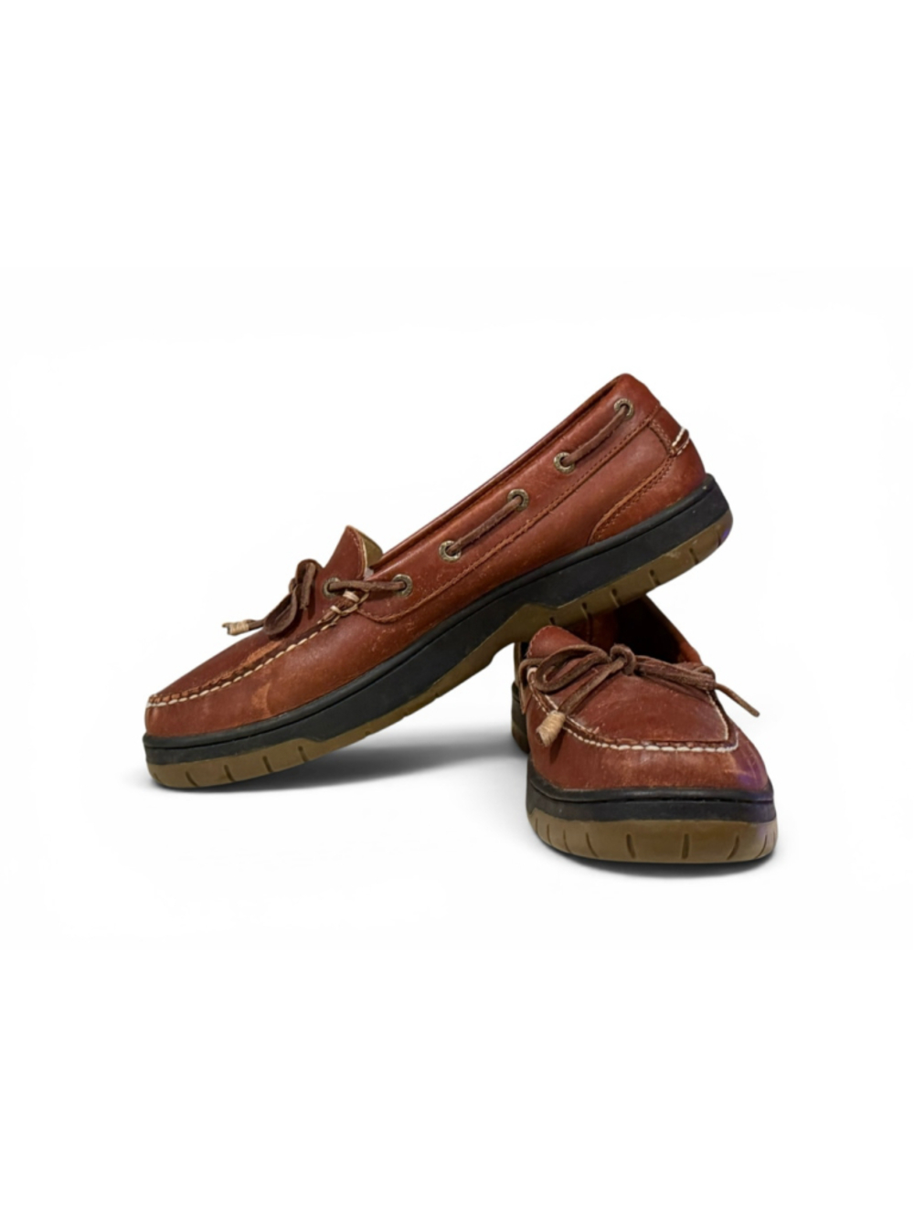 Vintage 90s L.L.Bean Men’s Leather Boat Shoes 10.5M Brown Moc Toe Deck Loafers - Picture 6 of 9